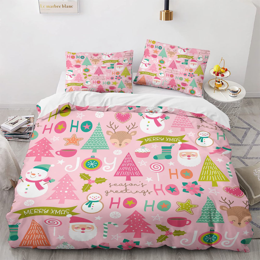 QEODAH face avant du packaging montrant la housse rose et la taie, décor festif