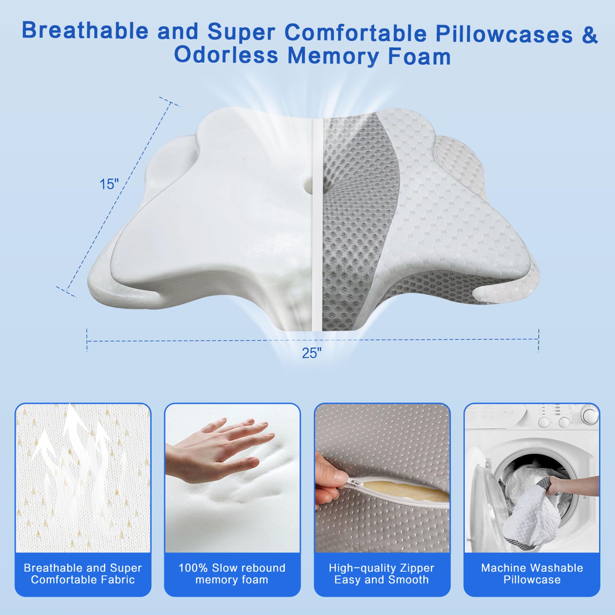 QIUBABYO oreiller en usage sur lit illustrant confort pour différentes positions