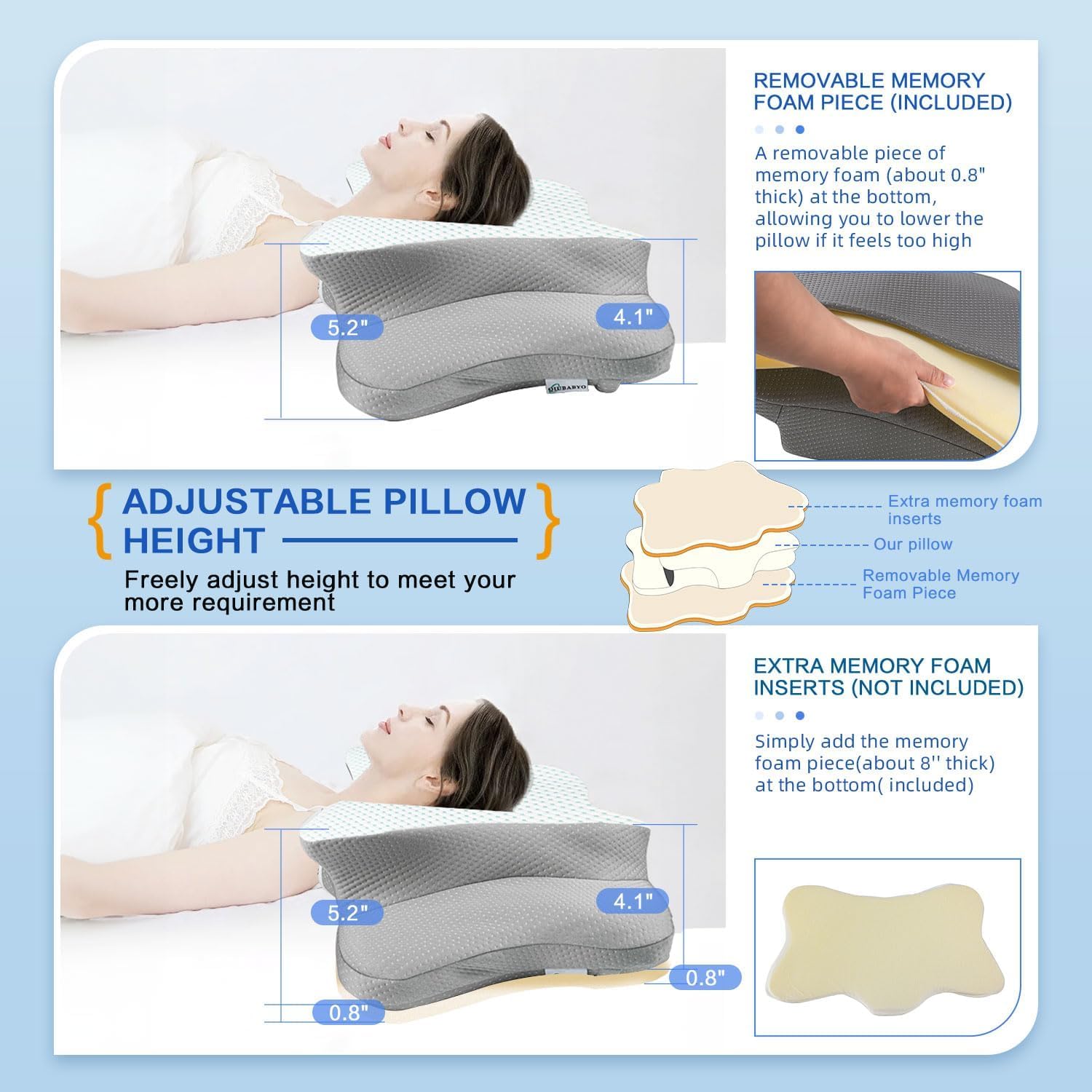 QIUBABYO oreiller profil contourné soutenant la nuque pour meilleur alignement