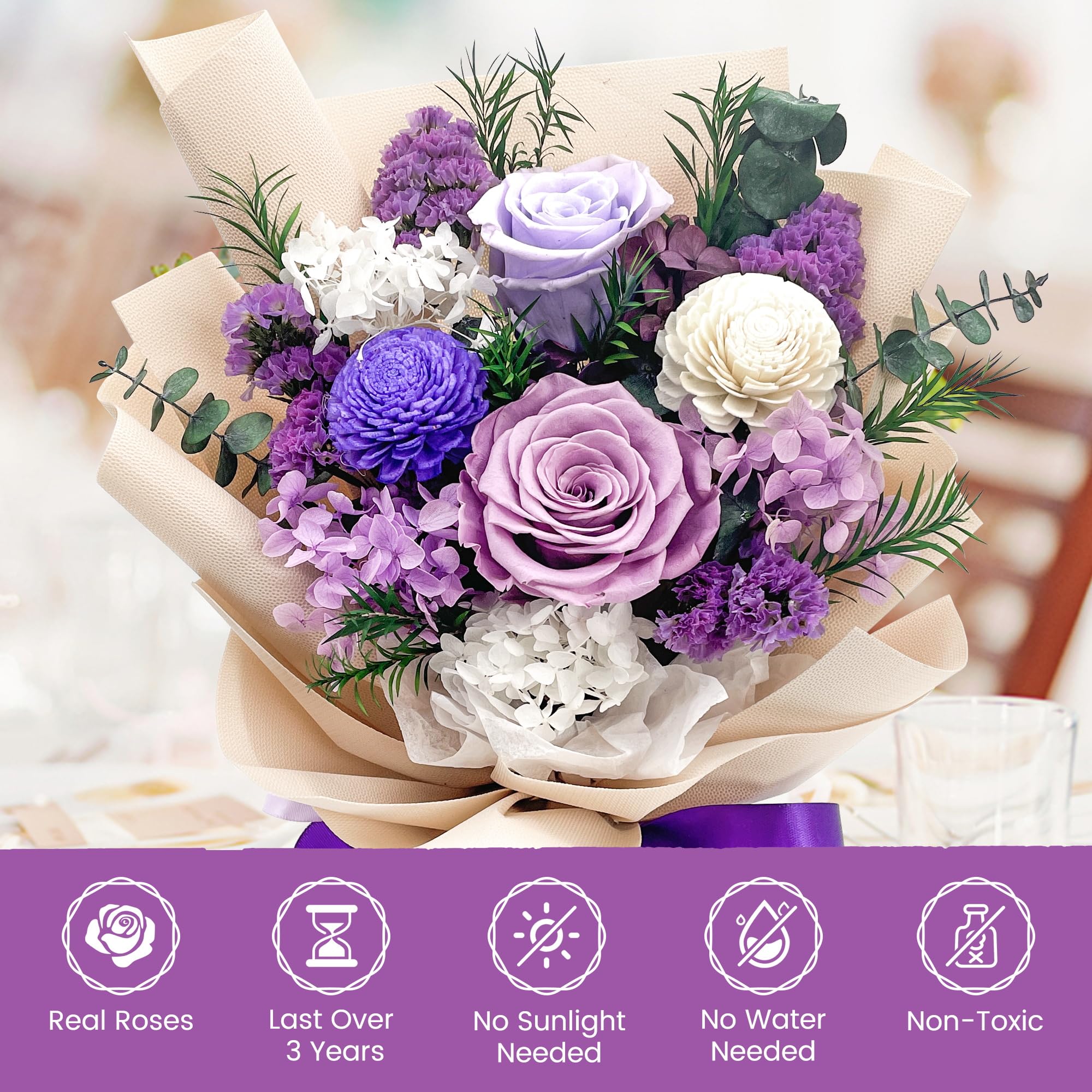 QOEAZY comparaison taille montrant échelle réelle du bouquet pour la pièce