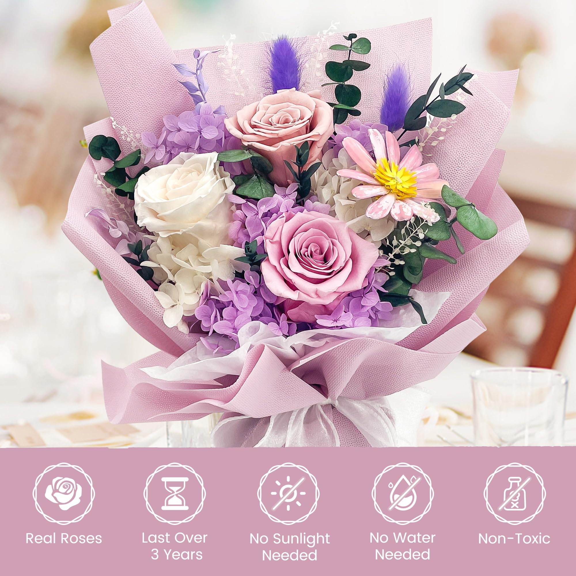 Comparaison de taille QOEAZY montrant échelle du bouquet pour repère visuel