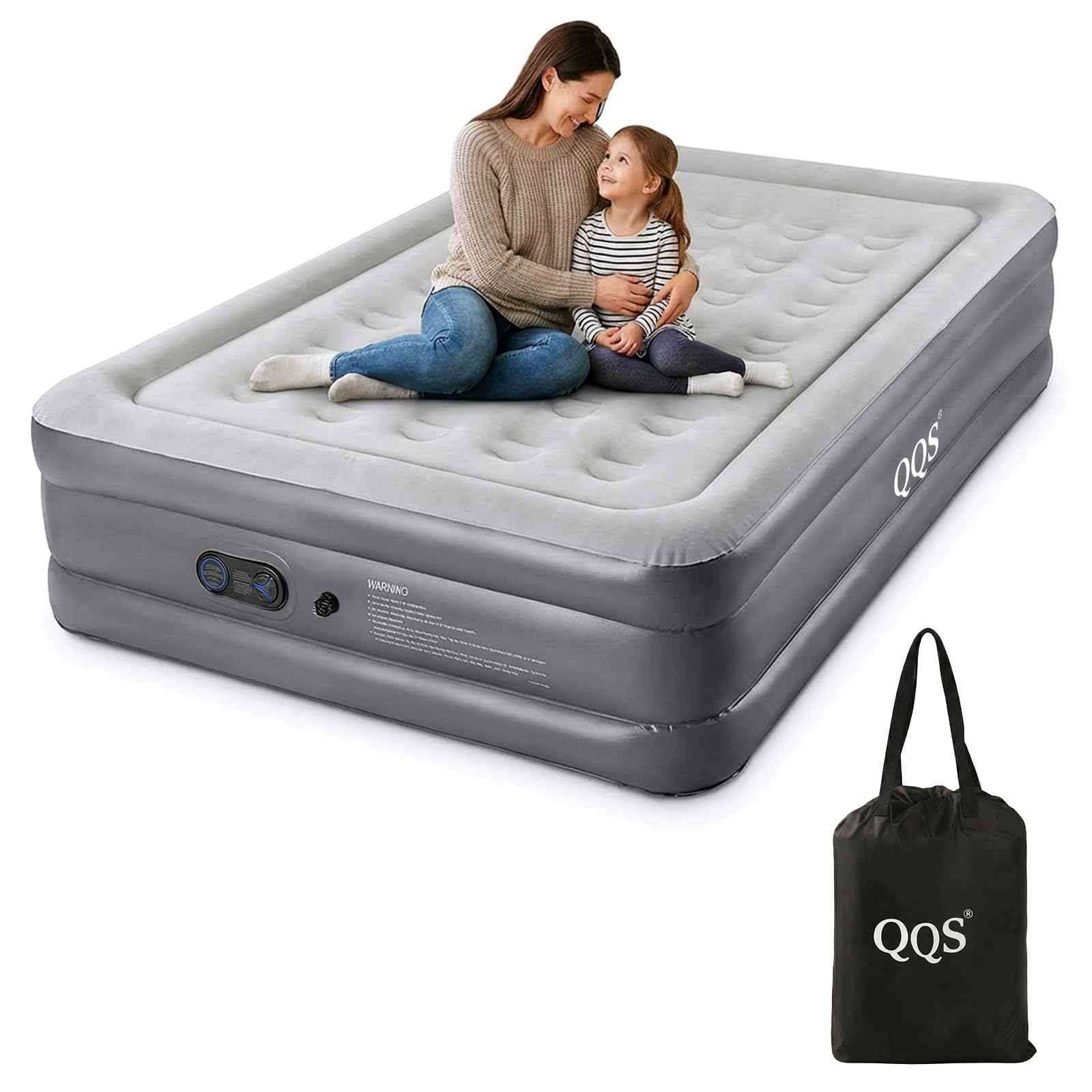QQS vue avant du matelas gonflable montrant surface et hauteur confortable