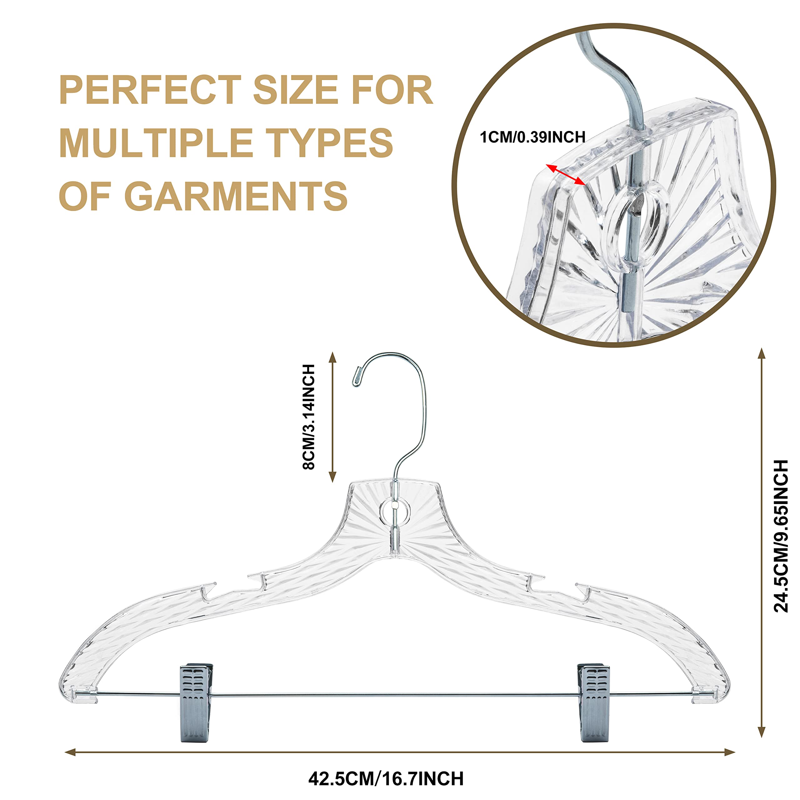 Quality Hangers — comparaison taille 17 pouces, adapté aux grandes pièces