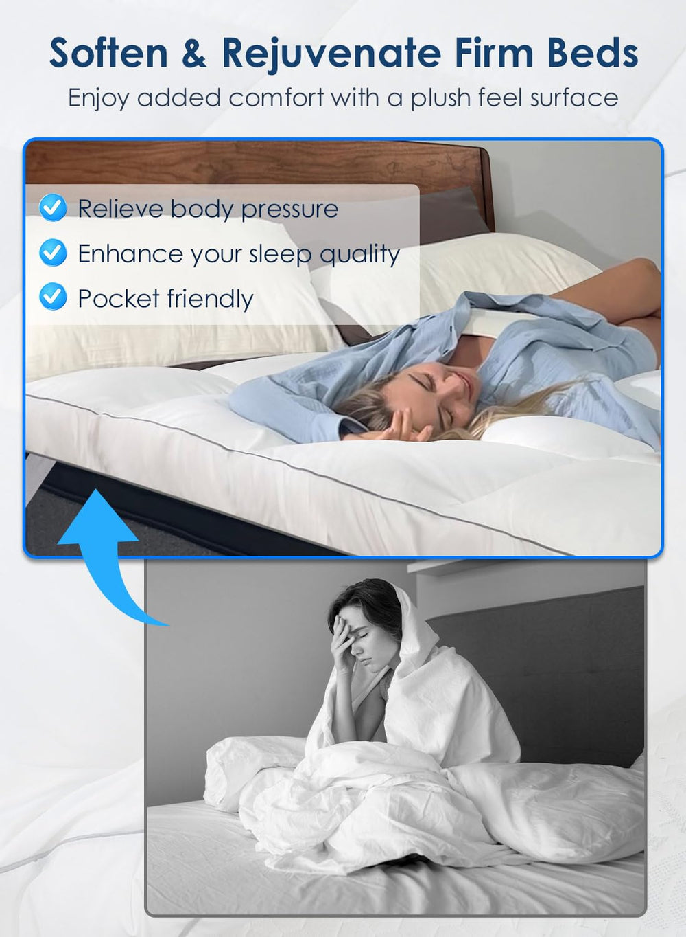 QUEEN ROSE surmatelas posé sur un lit double améliorant confort et respiration nocturne