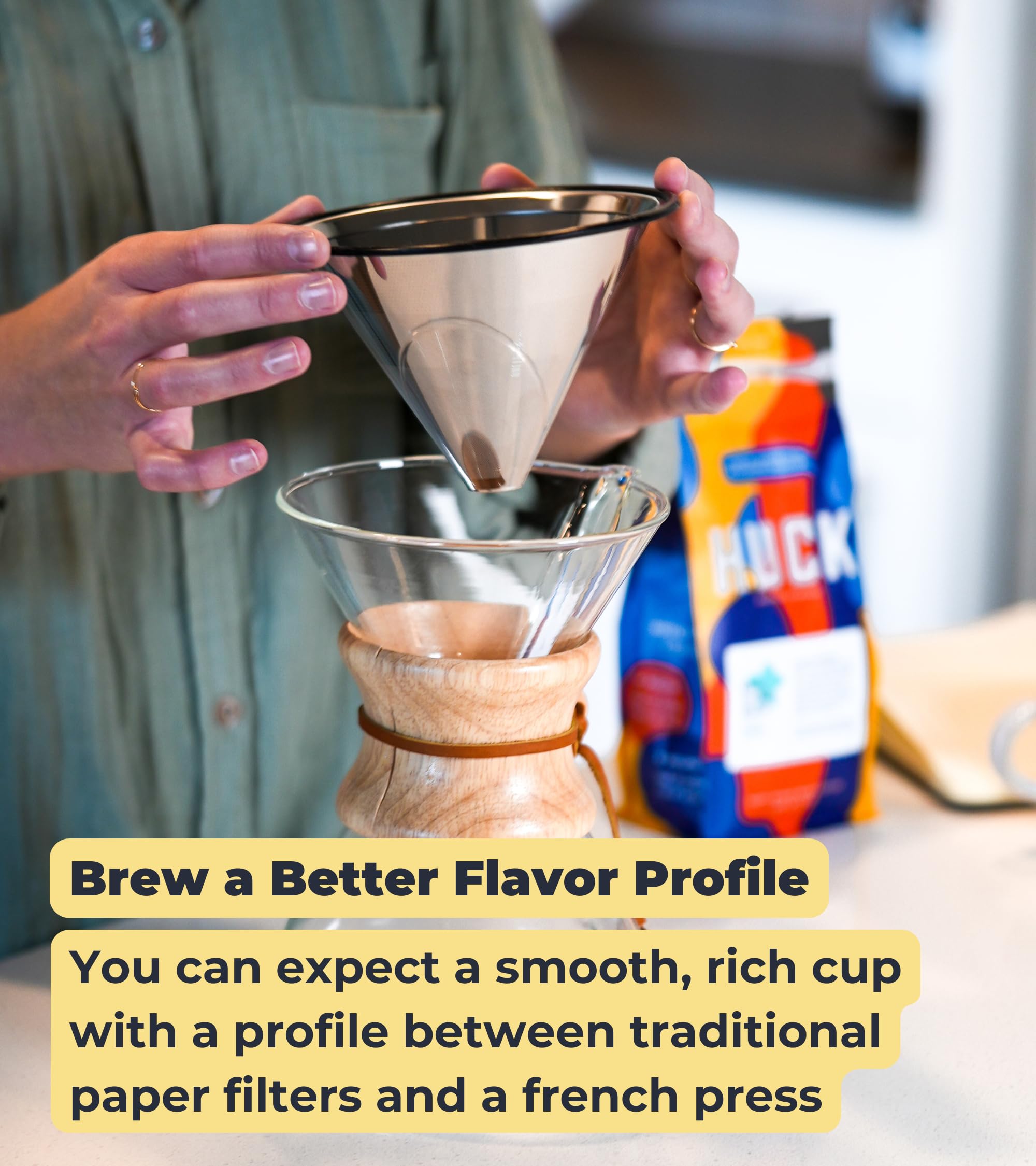 Quell positionné dans une cafetière SimplyGoodCoffee pour ajustement parfait