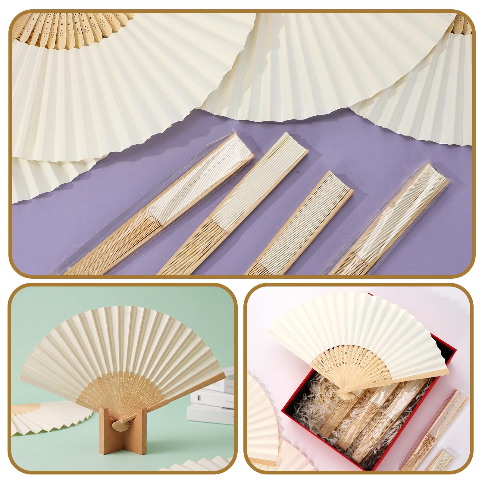 Qunclay éventails disposés sur table de mariage apportant style coordonné