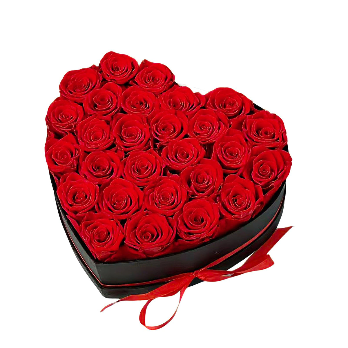 Qutawua coffret cœur vue de face montrant 27 roses, cadeau élégant