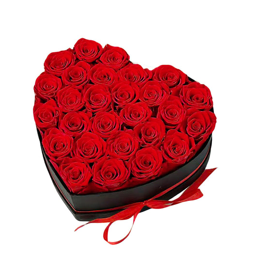 Qutawua coffret cœur vue de face montrant 27 roses, cadeau élégant