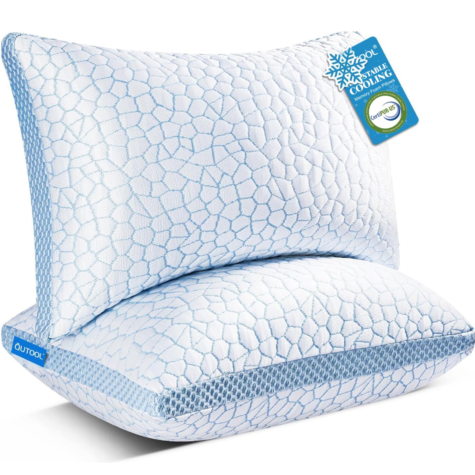 QUTOOL face avant du lot d'oreillers montrant design et taille queen, plus de confort