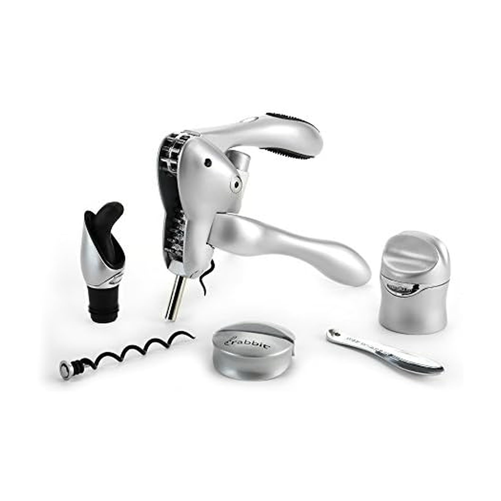 Rabbit ouvre-bouteille argent face montrant extraction rapide