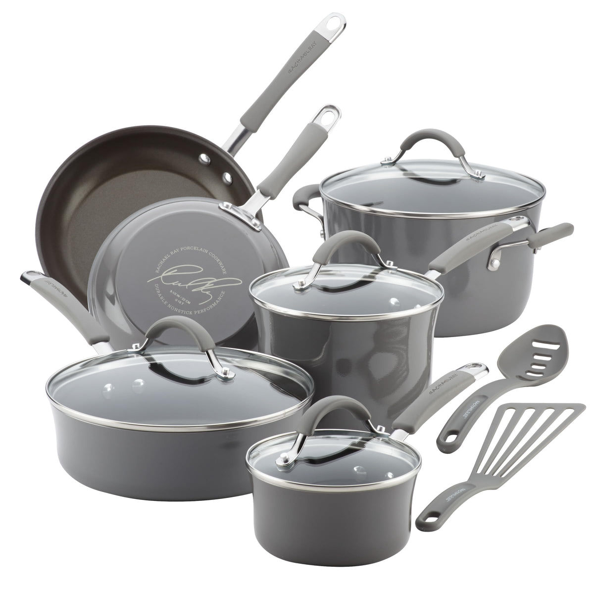 Rachael Ray ensemble devant montrant finition Sea Salt Gray et utilité décorative