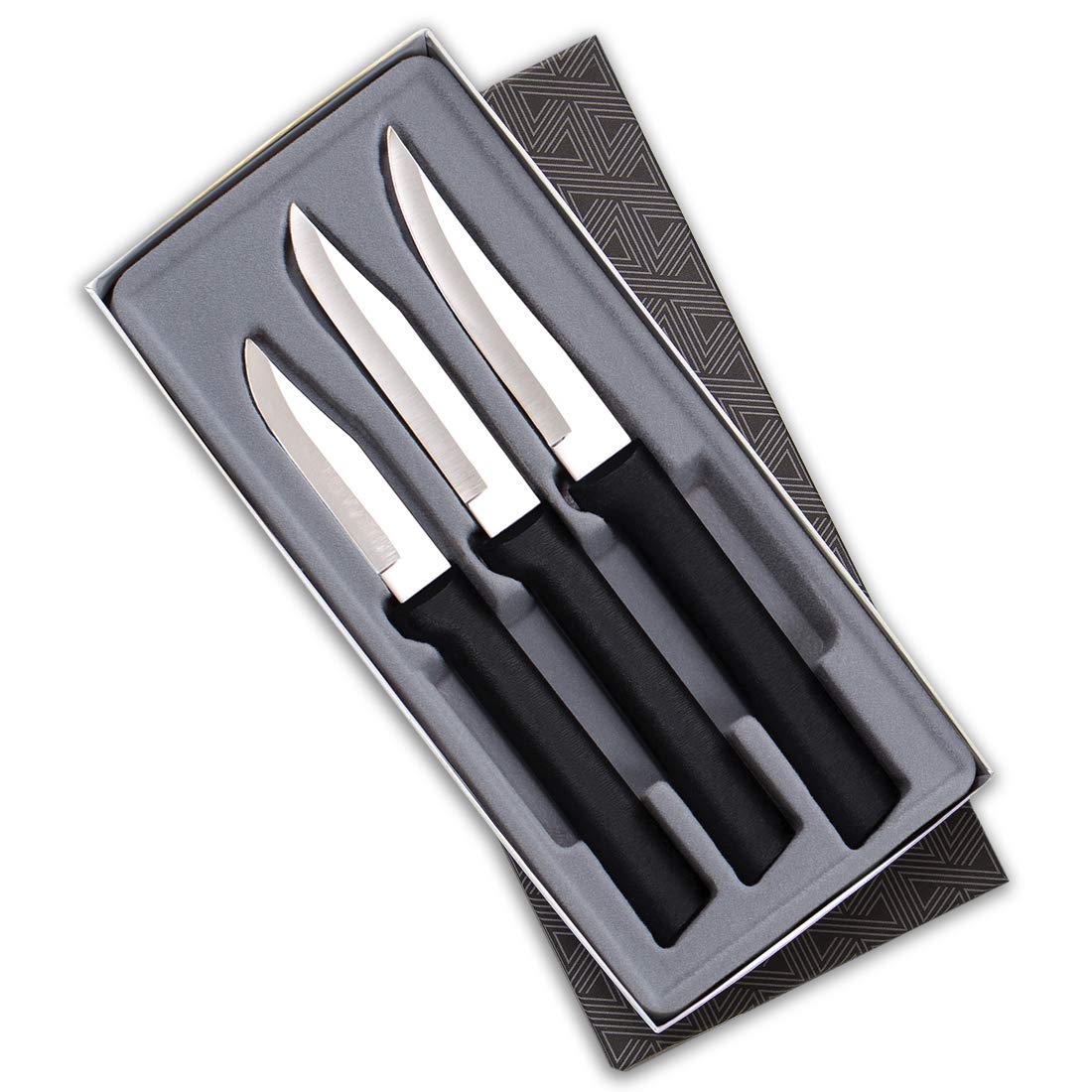 RADA Galore coffret face avant montrant les trois couteaux et la finition noire pratique
