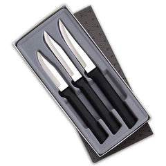 RADA Galore coffret face avant montrant les trois couteaux et la finition noire pratique