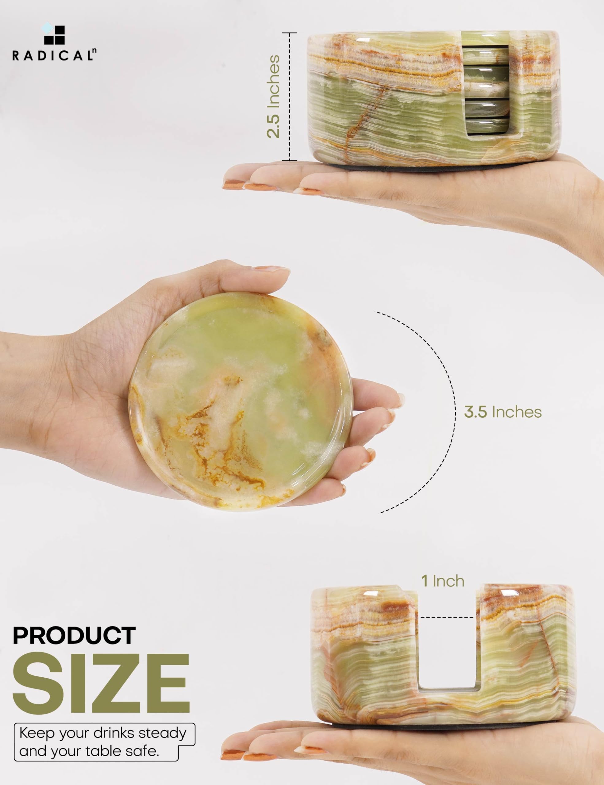 Radicaln sous-verres côte à côte pour montrer diamètre et échelle