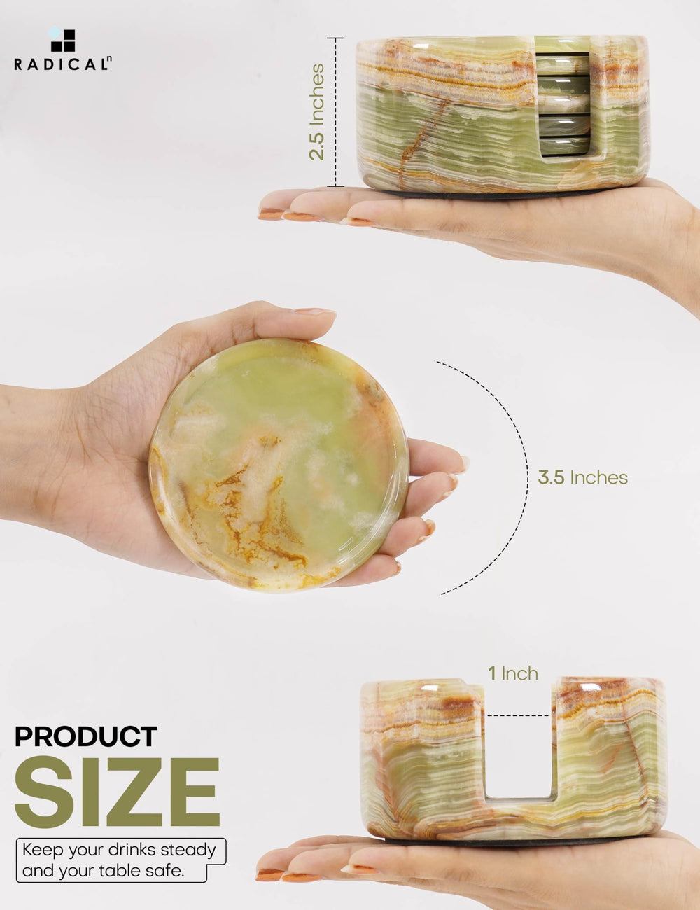 Radicaln sous-verres côte à côte pour montrer diamètre et échelle