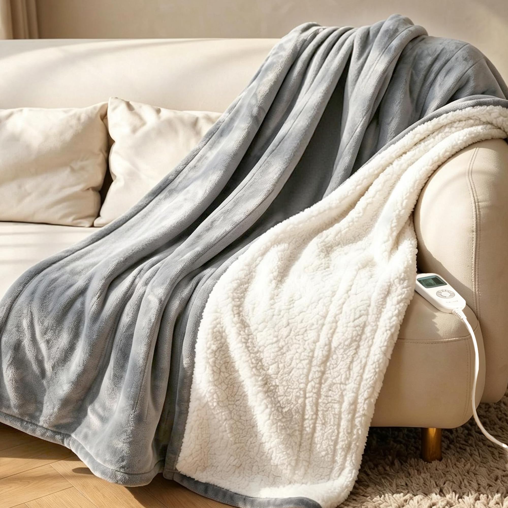 RAINOVA plaid chauffant face avant gris montrant design et douceur