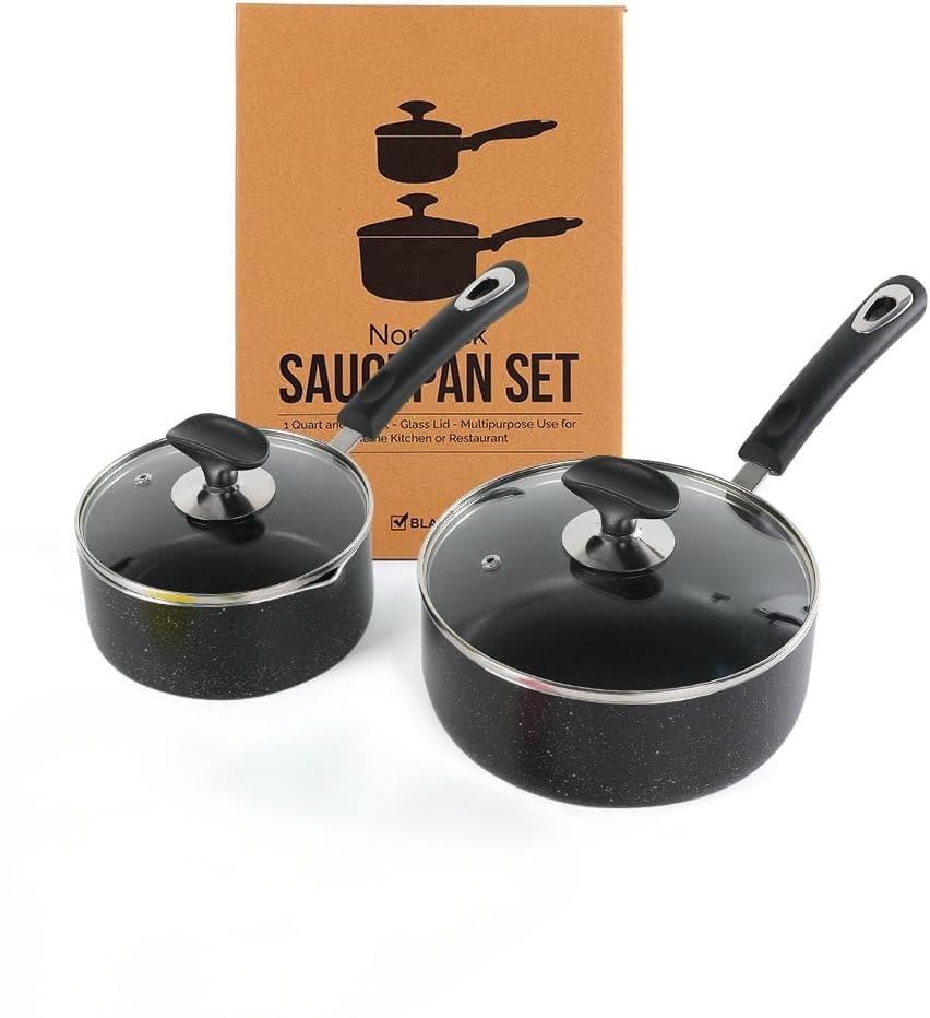 RATWIA vue frontale du set de casseroles, design compact et noir pratique