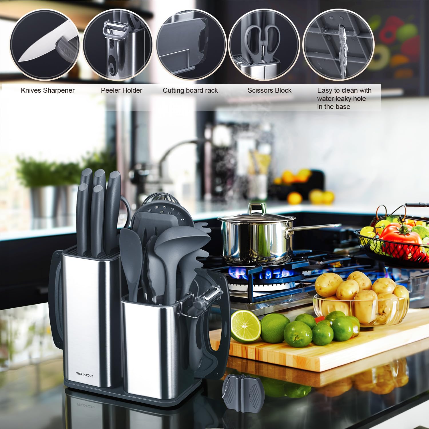 RAXCO gadget ouvre-boîte détail facilitant préparation rapide