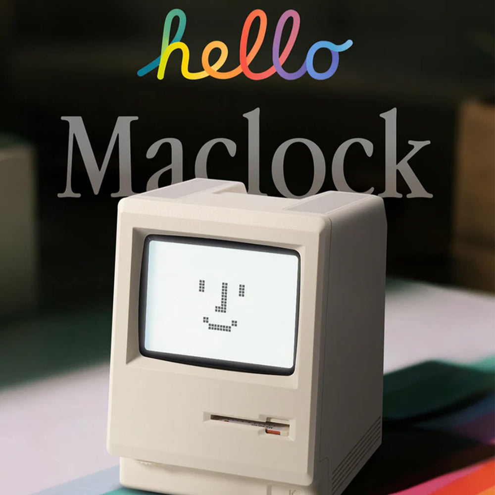 RayCue Maclock gros plan écran pixel montrant heure, date, température