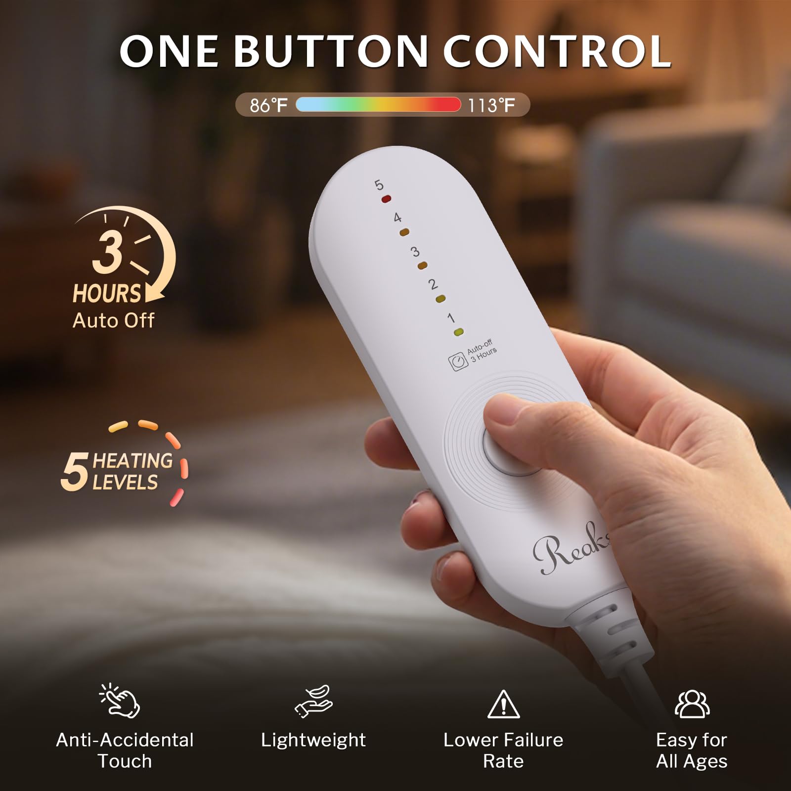 Reaks plaid chauffant télécommande et cordon contrôle simple et sûr