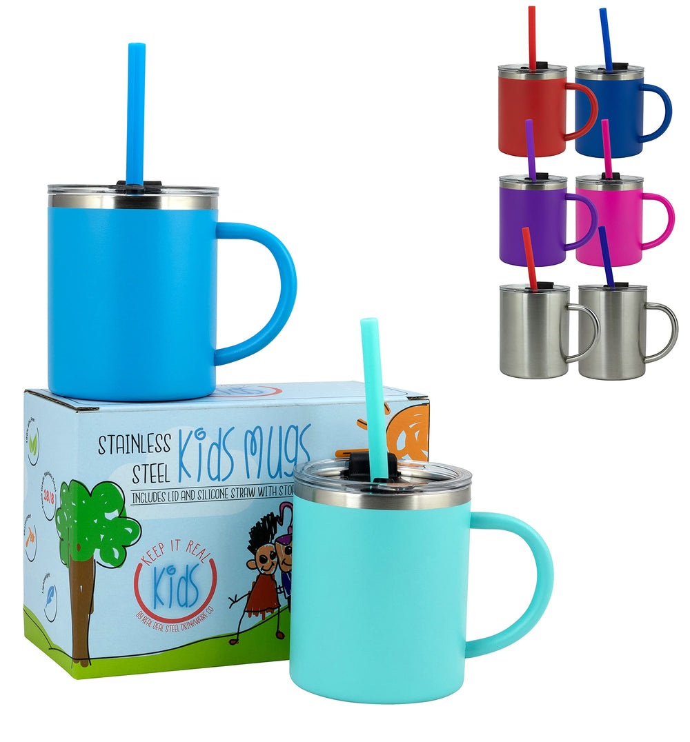 Real Deal Steel face avant du lot de 2 tasses, look coloré et durable pour enfants