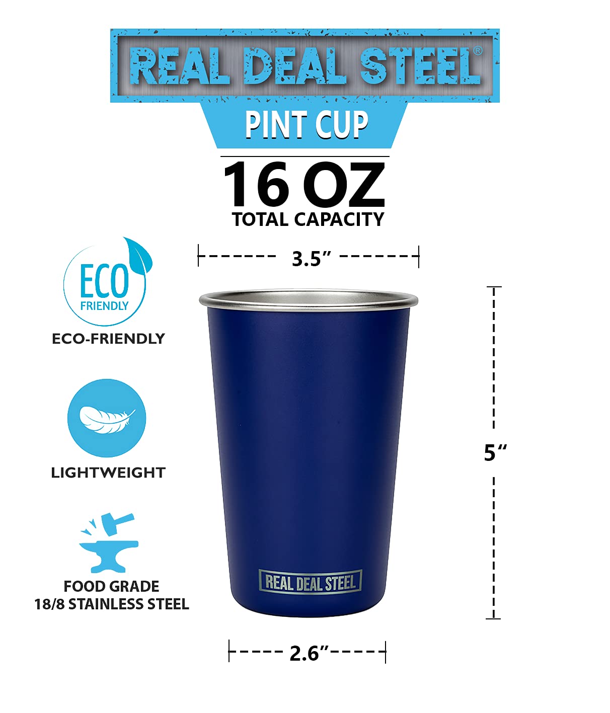 Real Deal Steel gobelet en main pour montrer taille et confort de prise