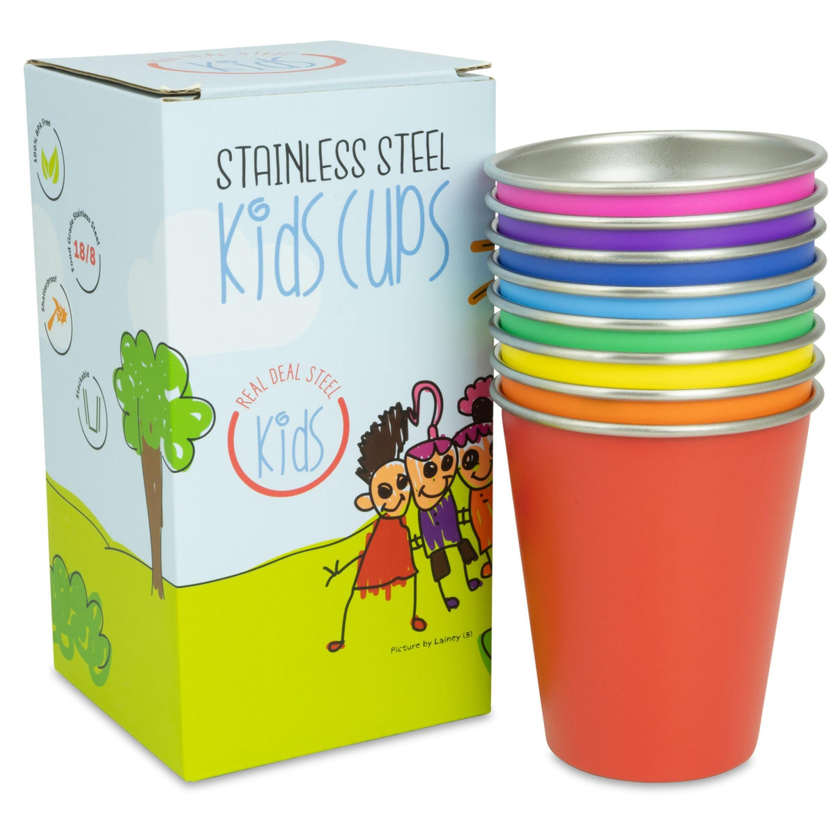 Real Deal Steel gobelets devant en couleurs vives pour identifier facilement