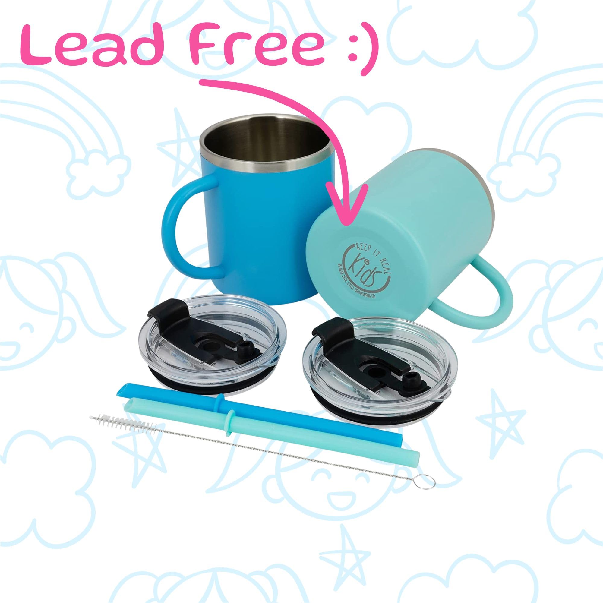 Real Deal Steel tasse tenue par une petite main d'enfant, prise légère et sûre