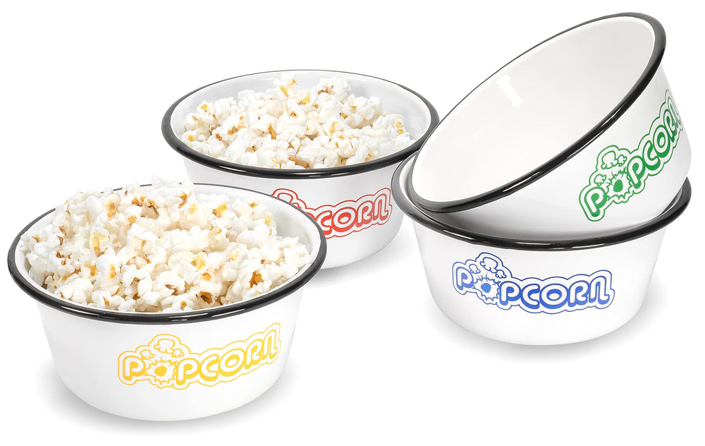 Red Co. bol avant ensemble montrant quatre motifs colorés, parfait pour soirées