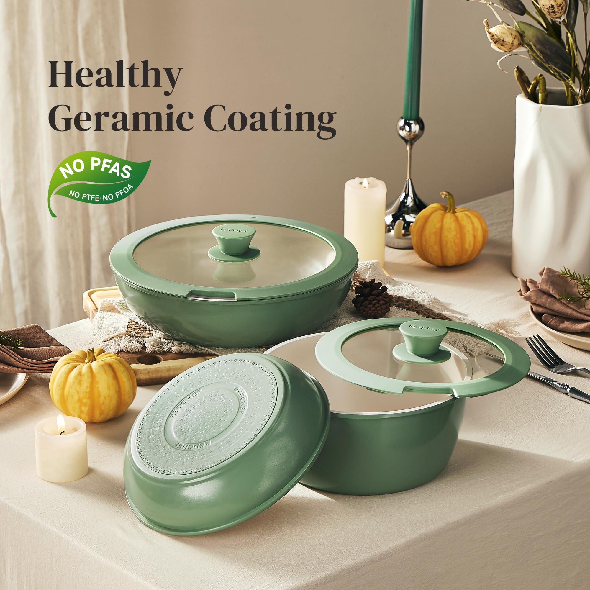 Redchef casserole 2,5 qt avec couvercle en verre silicone visible, cuisson sûre
