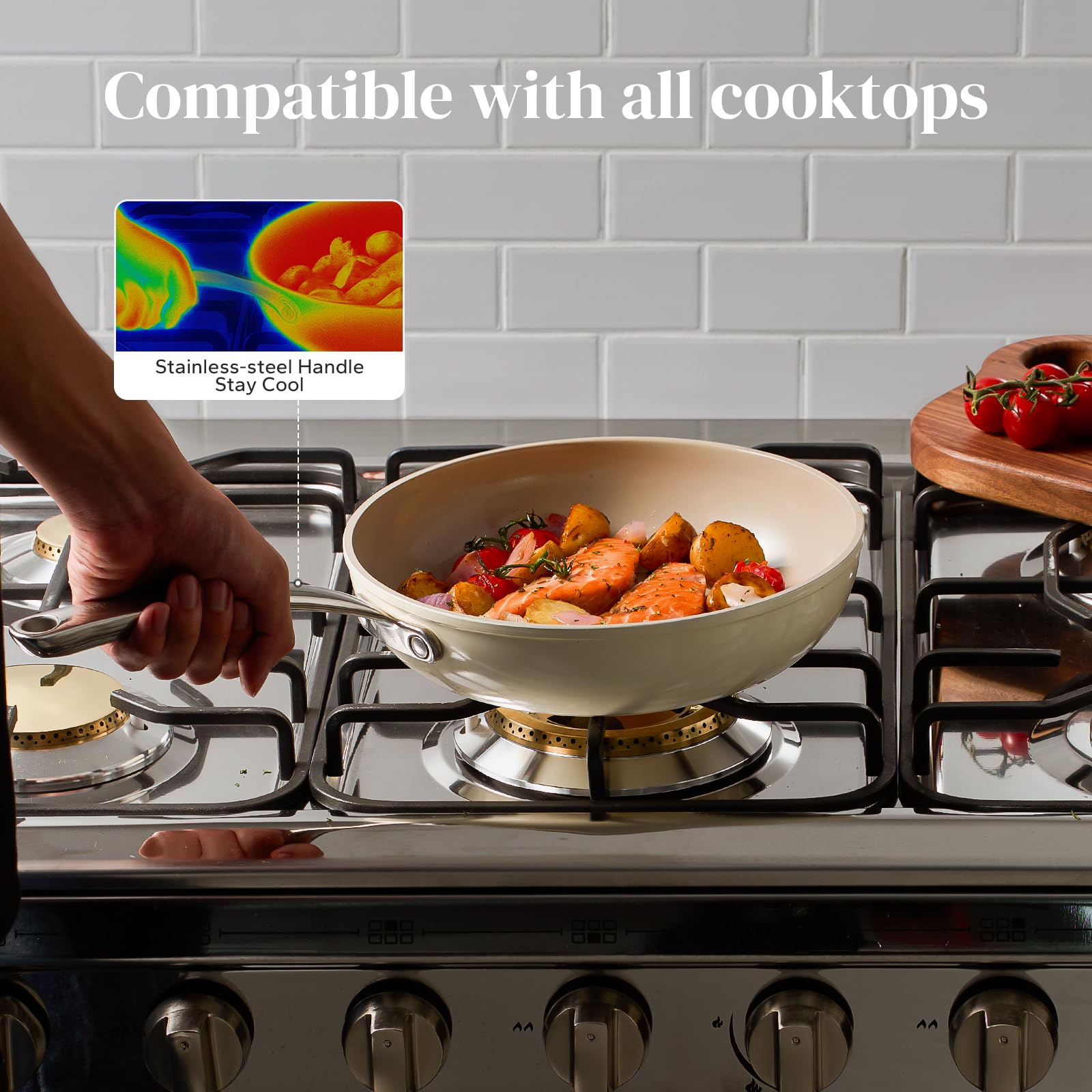 Redchef poêle en utilisation sur plaque, cuisson uniforme et rapide