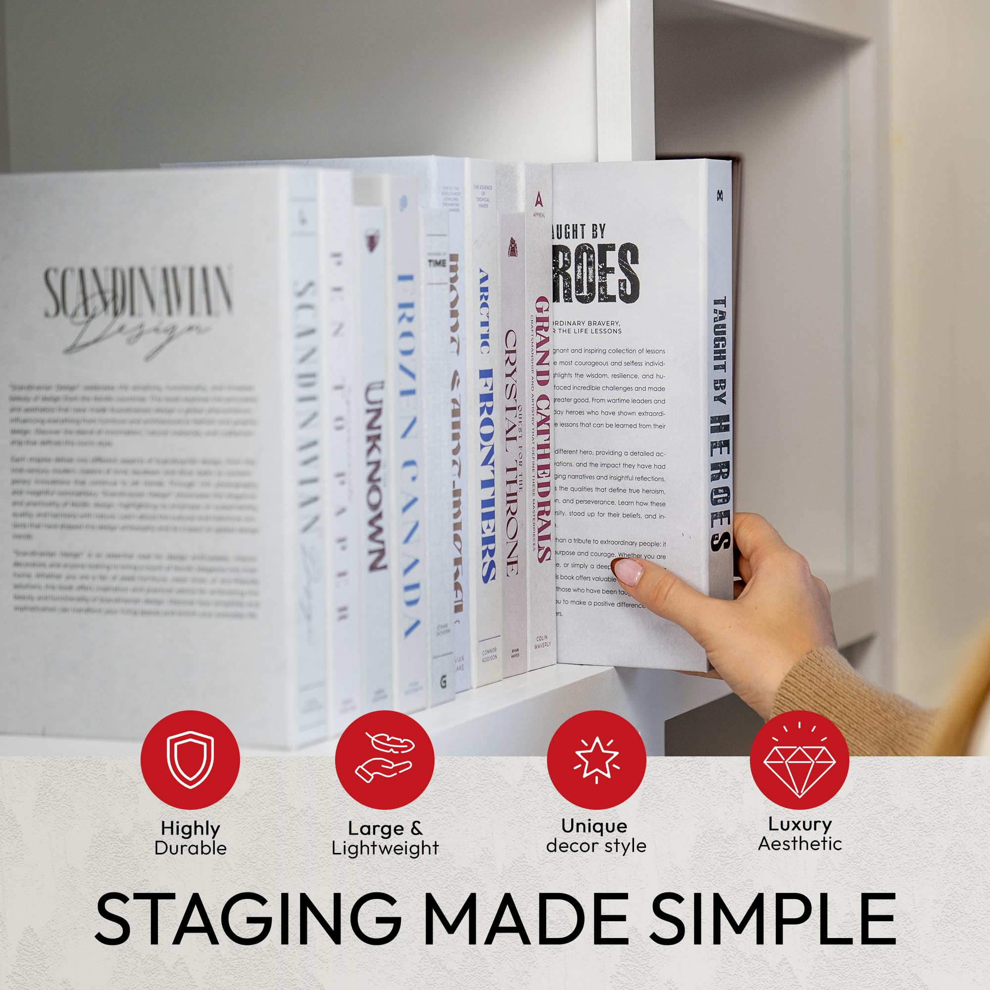 Redesigned Basics livres empilés gros plan offrant stabilité décorative