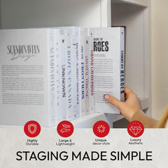 Redesigned Basics livres empilés gros plan offrant stabilité décorative