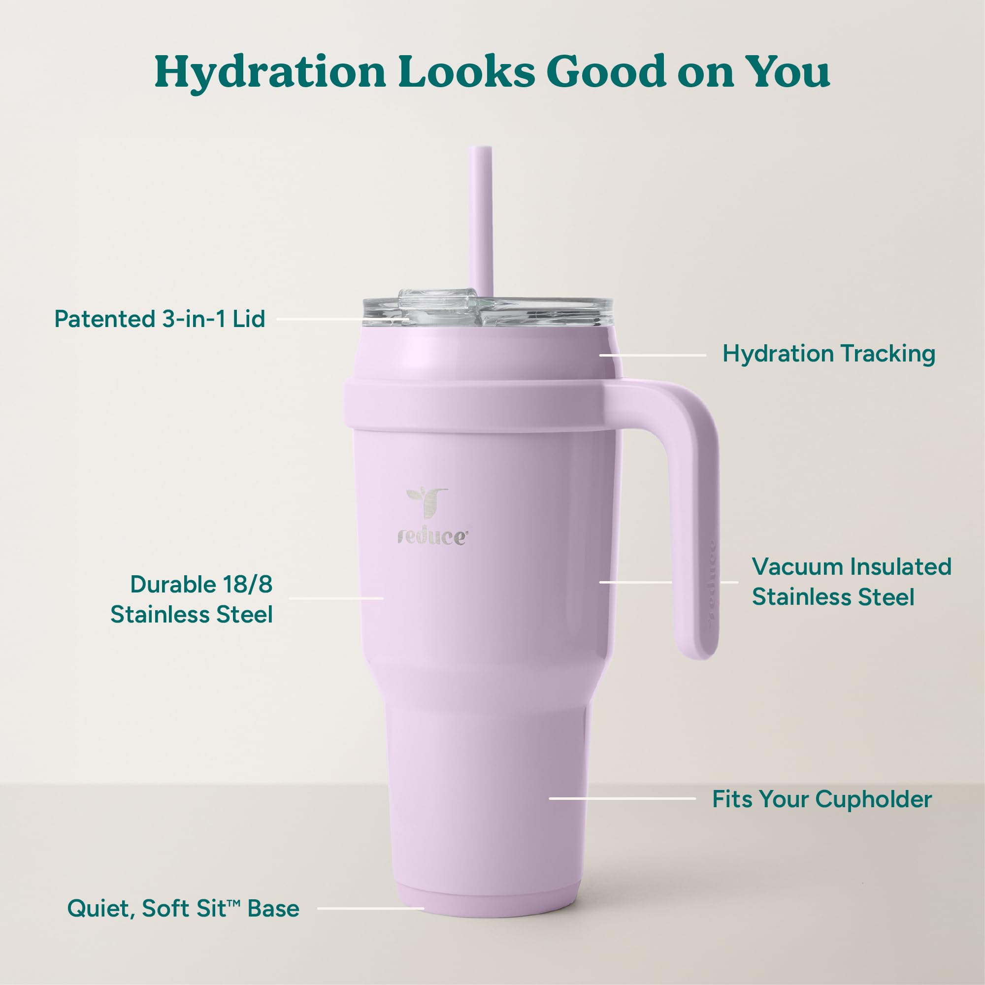 REDUCE intérieur avec repères en onces pour suivi hydratation