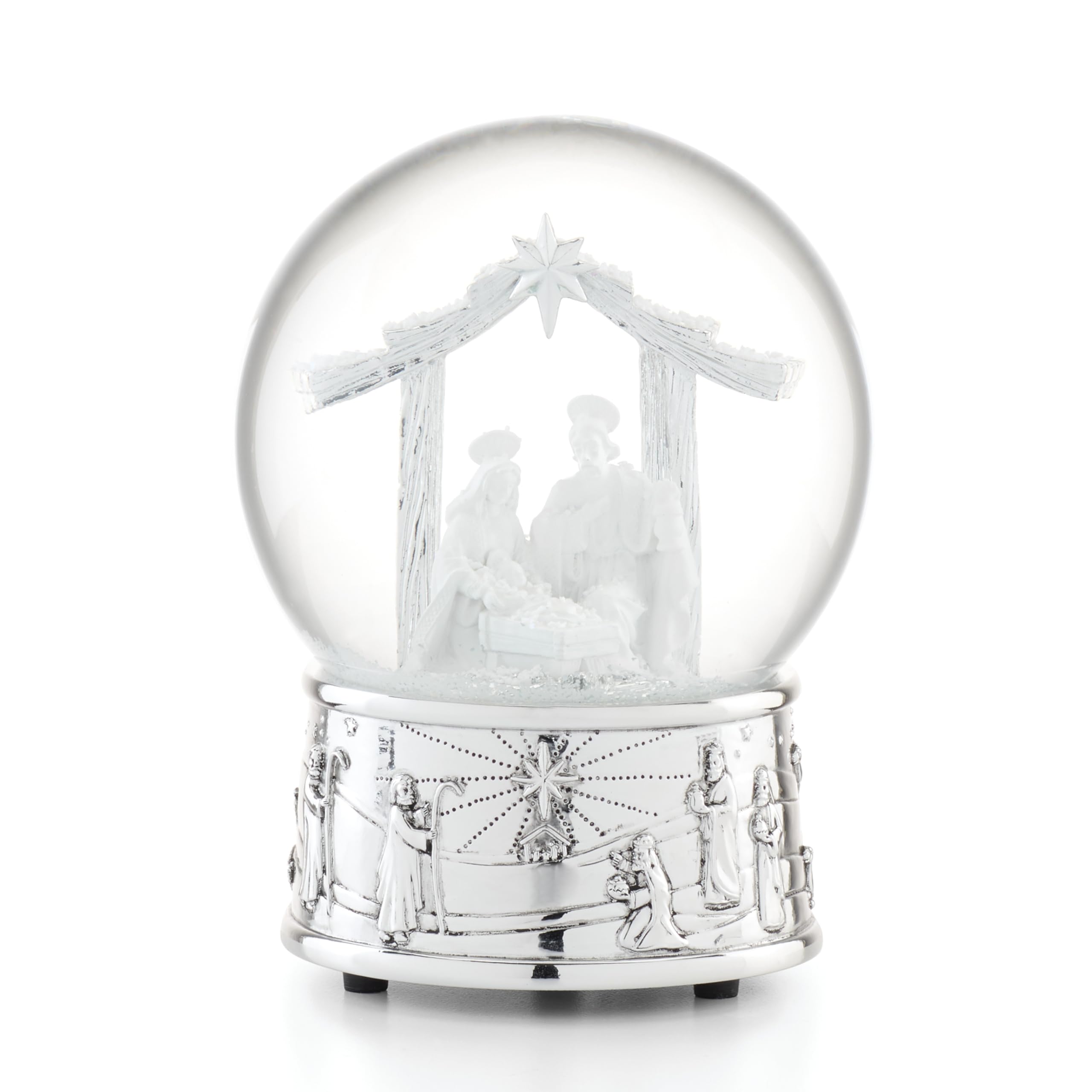 Reed & Barton globe de neige crèche face montrant la Sainte Famille, décor festif élégant