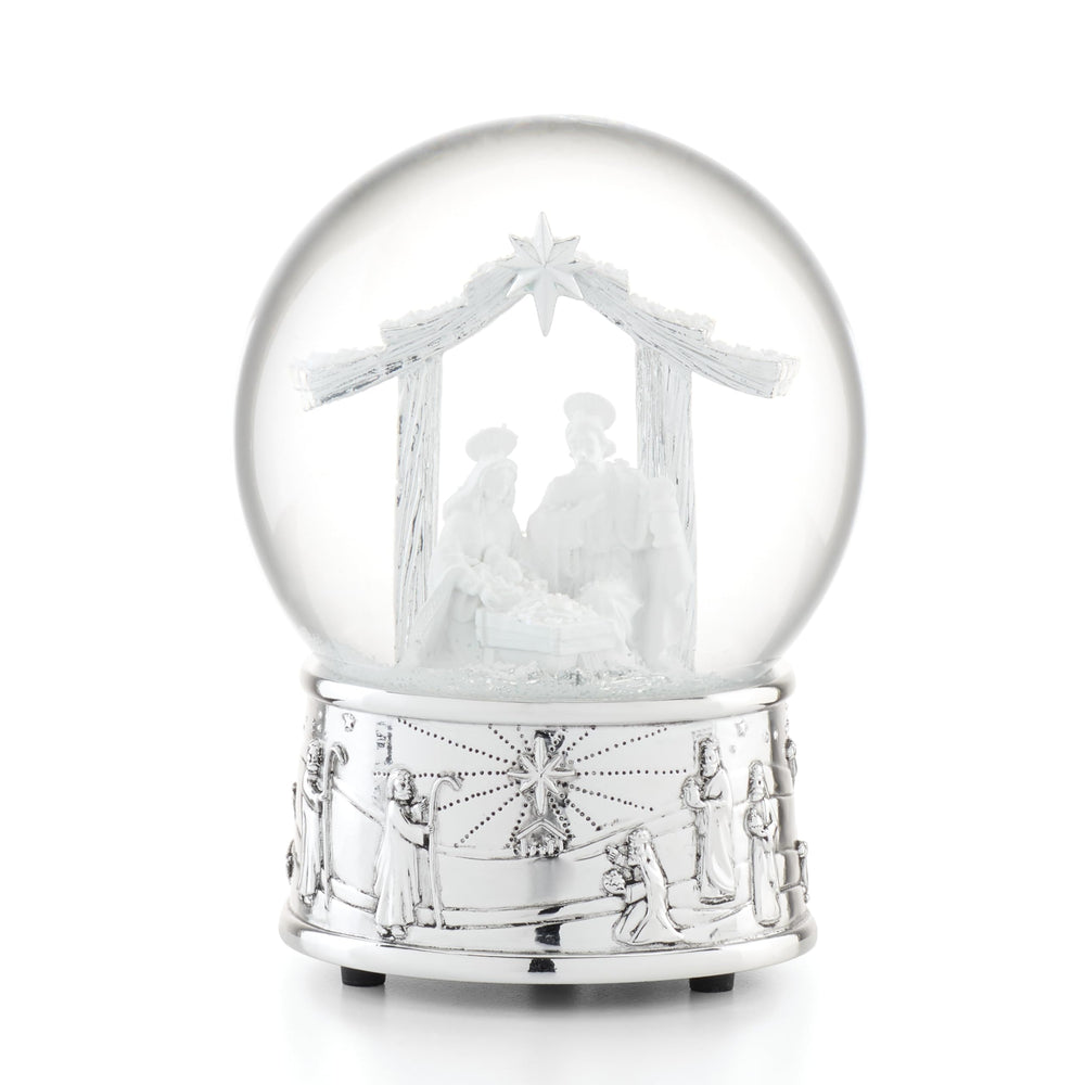 Reed & Barton globe de neige crèche face montrant la Sainte Famille, décor festif élégant