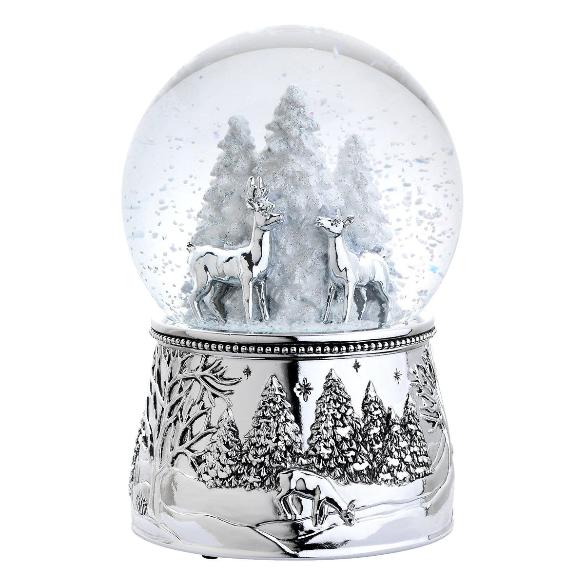 Reed & Barton vue de face du globe à neige en silverplate ajoutant élégance musicale