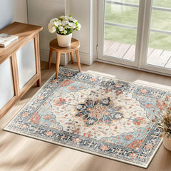 RELEANY face du tapis tournesol vintage montrant motif décoratif et durable