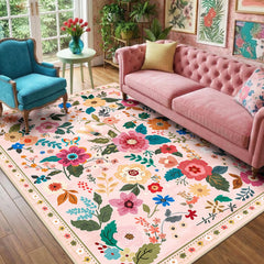 RELEANY vue d'ensemble du tapis floral 5x7, apporte couleur et chaleur