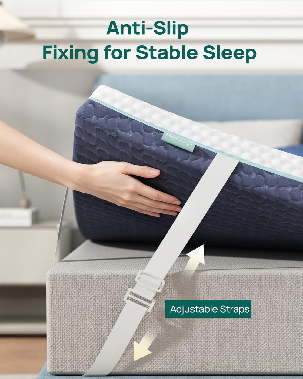 Surmatelas Releep après déballage montrant regonflement et dimensions Twin XL