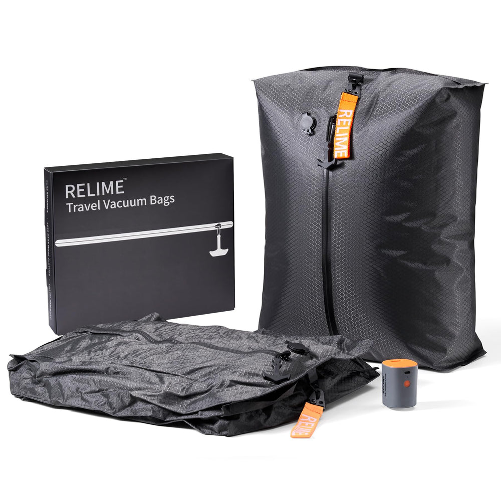 Relime face avant du kit montrant la pompe et les sacs, gain d'espace visible