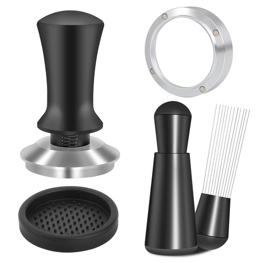Reoszeank kit vue face montrant tamper et entonnoir, organisation pratique