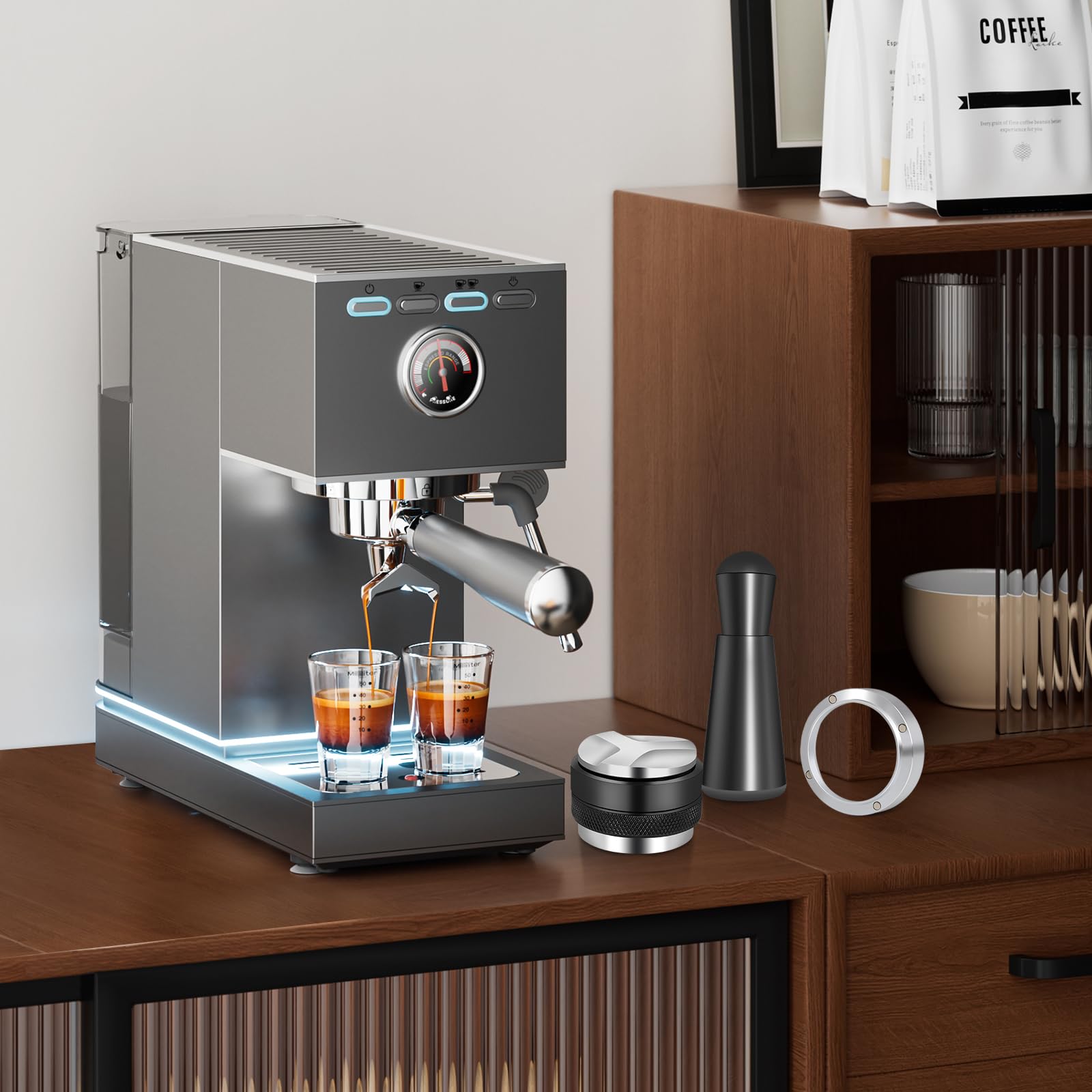 Reoszeank scène lifestyle préparation espresso montrant gain de temps et qualité