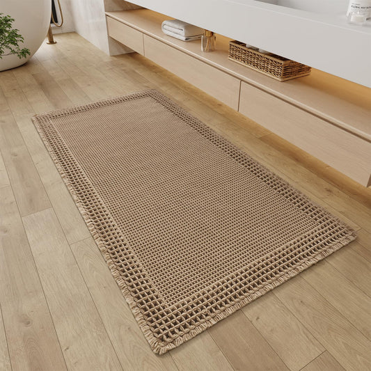 RESARE vue avant du tapis brun montrant style boho et dimensions 24x48