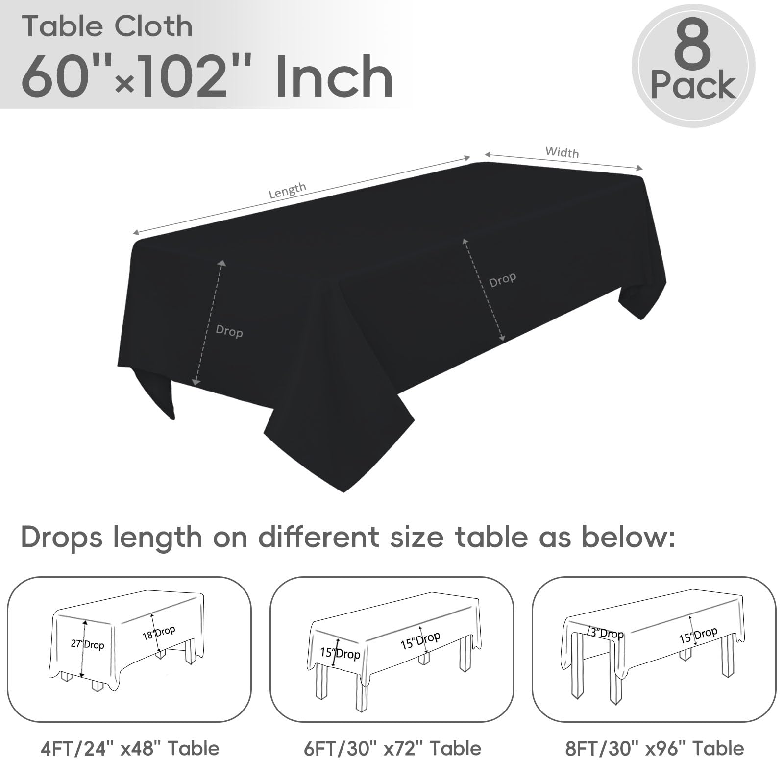 RestfulGlow nappe posée sur table 6ft garantissant retombée régulière