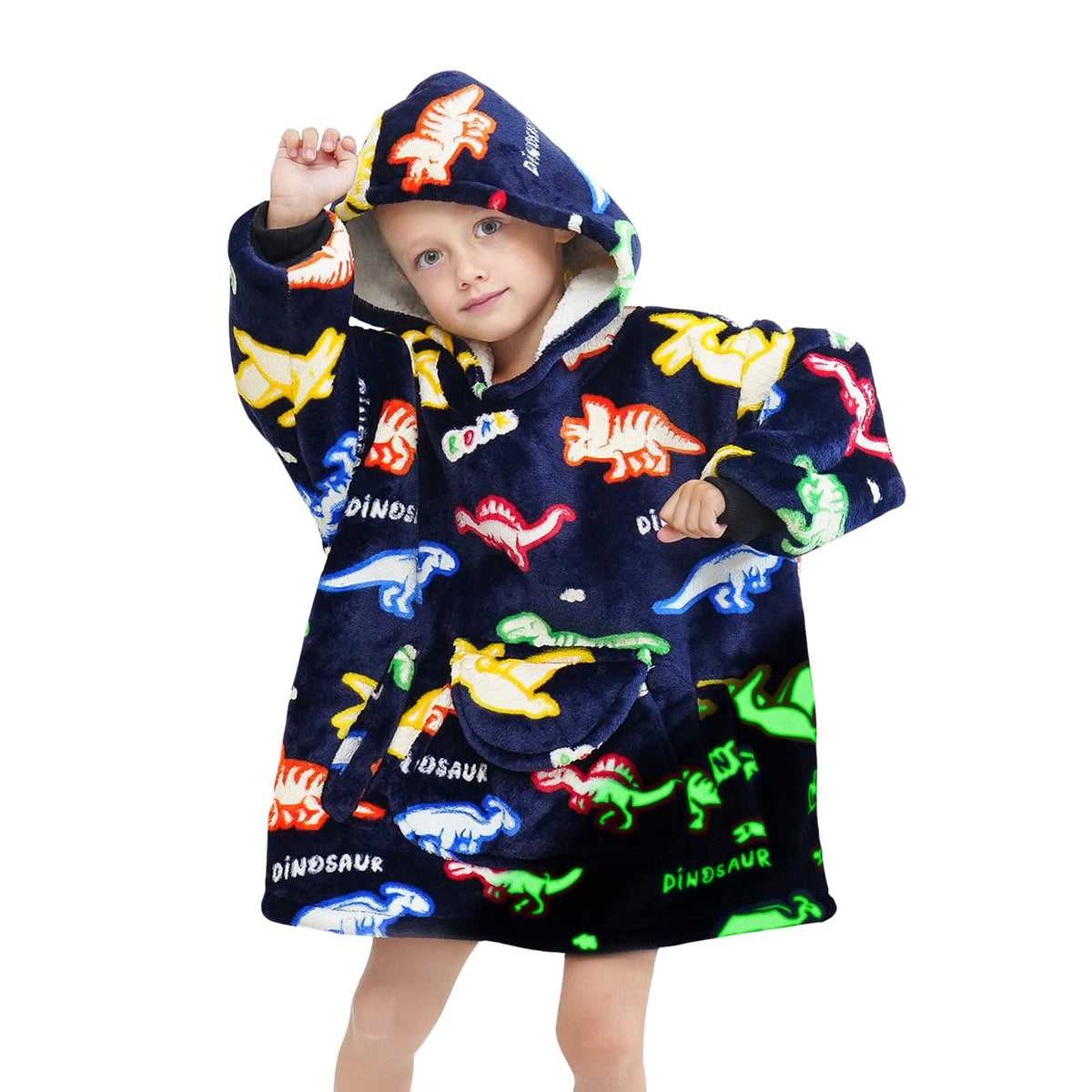 REXEO hoodie dino face avant montrant chaleur et confort