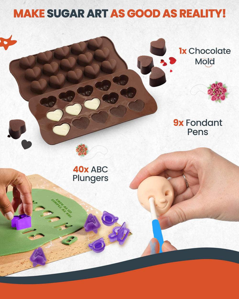 RFAQK outils de fondant et plunger ABC pour décors détaillés et personnalisés