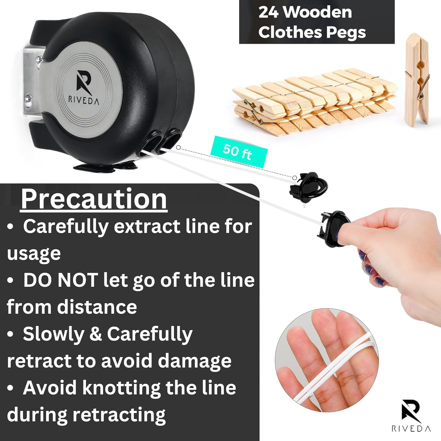 RIVEDA gros plan sur la corde rétractable illustrant la texture résistante