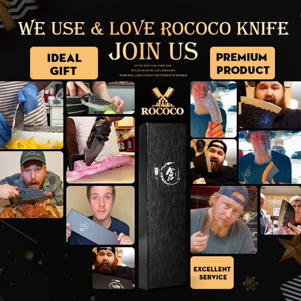ROCOCO cleaver posé à côté d'une planche pour comparaison d'échelle et usage pratique