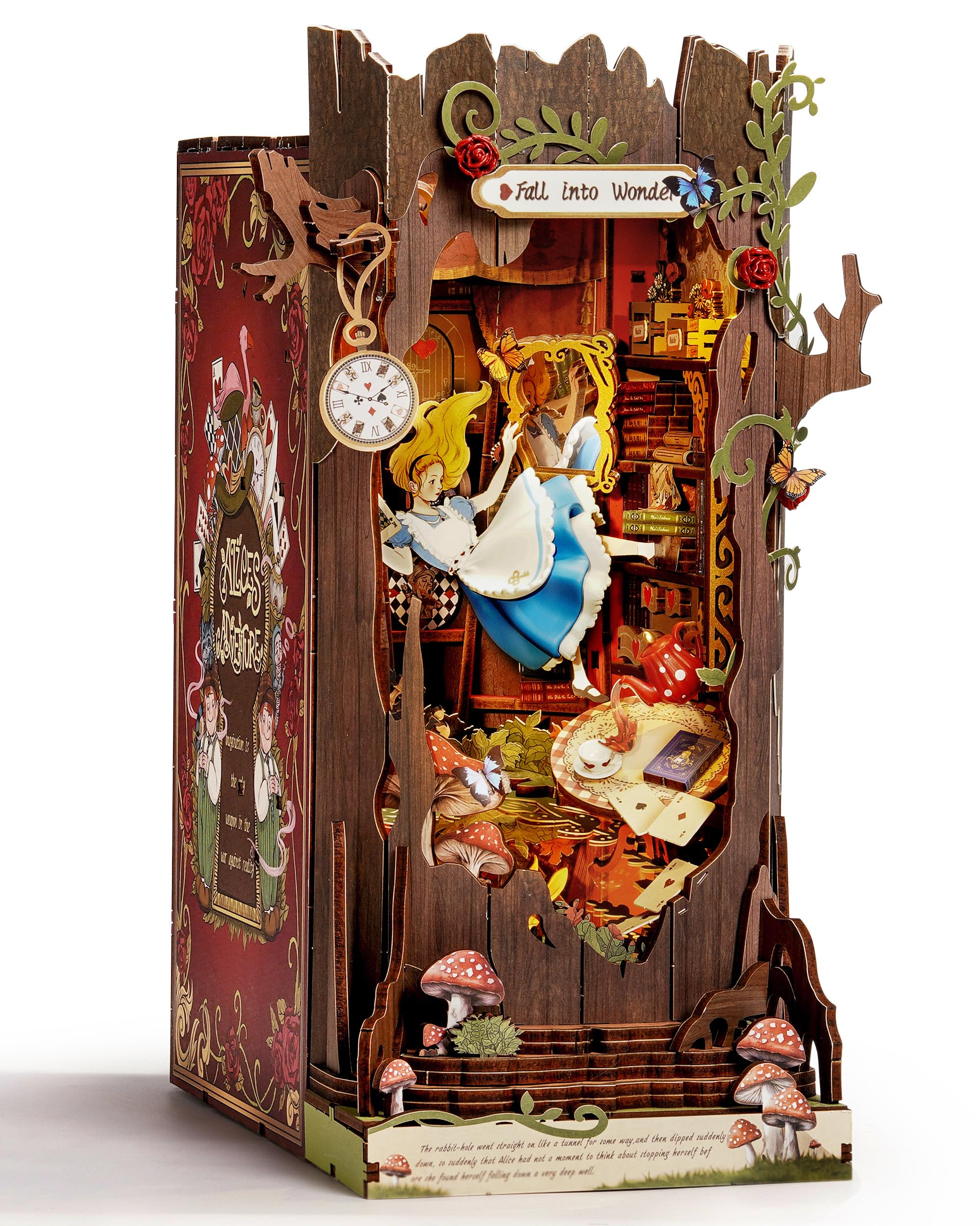 Rolife vue frontale du book nook montrant l'ambiance automnale et la finition